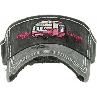Baseball Caps Womens Baseball Cap High Ponytail Bun Half Visor Adjustable Athletic Hat - Happy Camper - Charcoal - CJ18SMWLSK...
