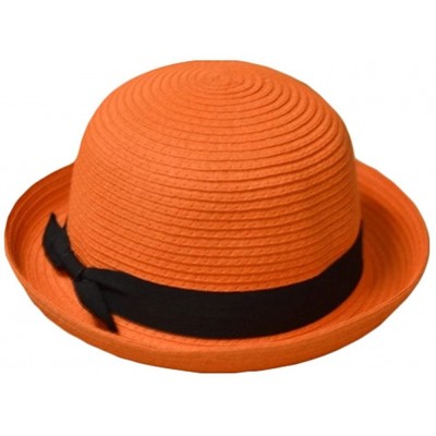 Sun Hats Bowknot Straw Summer Bowler Hat Sun Cap Hat for Ladies Womens - Orange Kids - CB12FU5BY7T $12.01