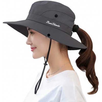 Sun Hats Women's Summer Mesh Wide Brim Sun UV Protection Hat with Ponytail Hole - Pure Grey - C318T44SQ08 $15.40