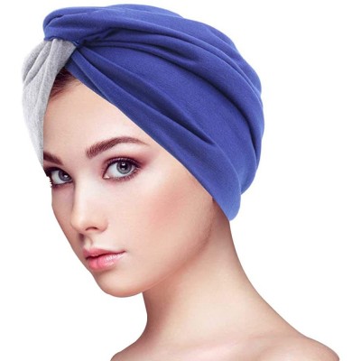 Skullies & Beanies 1Pack/2Packs Women Turban Splice Headwrap Beanie Pre-Tied Bonnet Chemo Cap Hair Loss Hat - Gray&blue Splic...