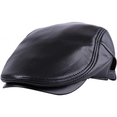 Newsboy Caps Men's Genuine Lambskin Leather Ivy Cap Newsboy Cap Driving Cap Warmth - Black-2 - CV186GOSHHY $46.64