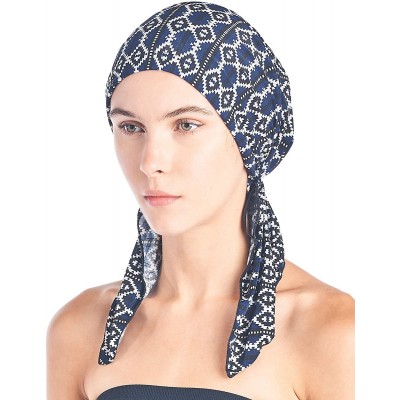 Skullies & Beanies Pre Tied Bandana Turban Chemo Head Scarf Sleep Hair Cover Hat - Navy Aztec - CY187I88SXW $17.62