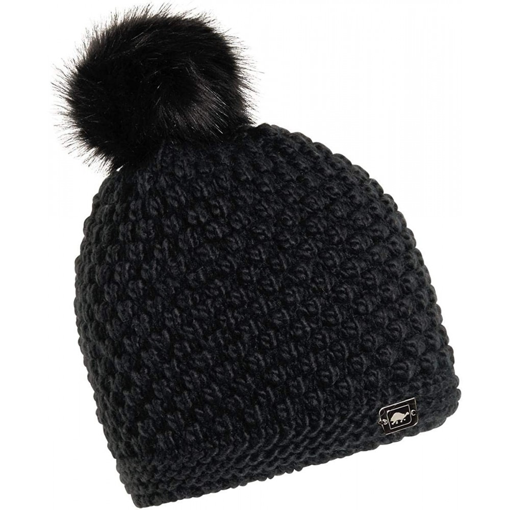 Skullies & Beanies Women's Snowfall Sherptasoft Fleece Lined Faux Fur Pom Beanie - Black - CW18IGID72A $31.88