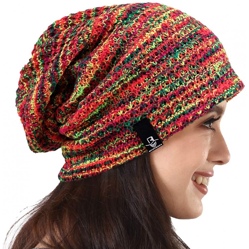 Skullies & Beanies Women's Knit Slouchy Beanie Baggy Skull Cap Turban Winter Summer Beret Hat - Red/Yellow/Green - CF18UH2WQO...