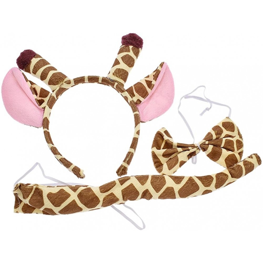 Headbands Cosplay Giraffe Ears Headband Tail Bowknot Kit Cute Animal Party Accessories Set - Coffee - CP1899G6U4K $8.37