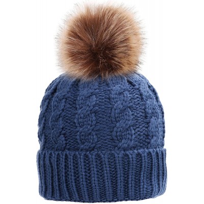 Skullies & Beanies Winter Wonderland Splash Patterned Thick Knit Fleece Lined Snow Beanie Hats - Denim Blue - CO18KKSS06Y $13.14
