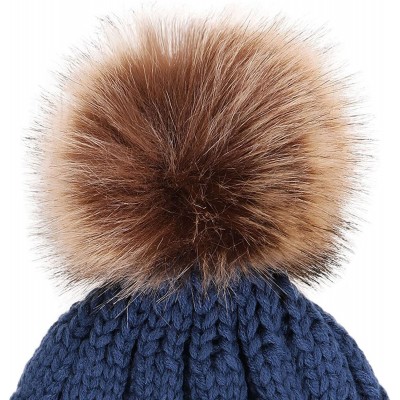 Skullies & Beanies Winter Wonderland Splash Patterned Thick Knit Fleece Lined Snow Beanie Hats - Denim Blue - CO18KKSS06Y $13.14