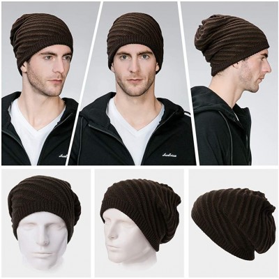 Skullies & Beanies Mens Wool/Acrylic Knitted Slouchy Beanie Winter Hats Warm Fashion Skull Cap - 1044coffee - C218XM8IY88 $12.92