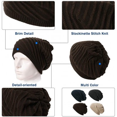 Skullies & Beanies Mens Wool/Acrylic Knitted Slouchy Beanie Winter Hats Warm Fashion Skull Cap - 1044coffee - C218XM8IY88 $12.92