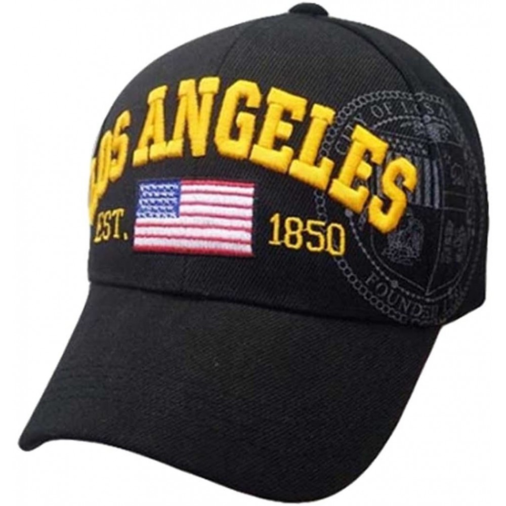 Baseball Caps American Flag Los Angeles City Baseball Cap with Great Seal Print Embroidered - Black - CJ11WPM6ENF $13.26