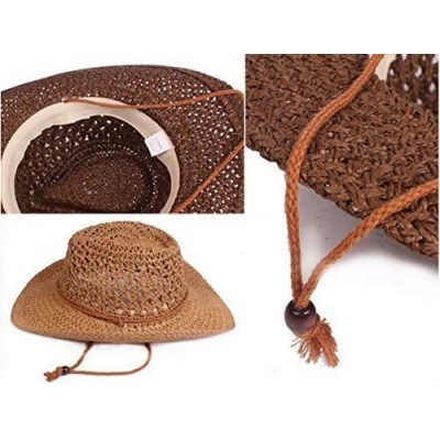 Sun Hats Men's Floppy Packable Straw Hat Beach Cap Newsboy Fedora Sun Hat- Big Brim- Adjustable Chin Strap - Khaki-a - CW18W8...