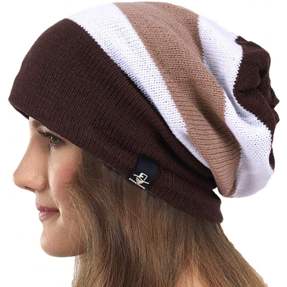 Skullies & Beanies Women's Slouchy Beanie Skull Cap Knitted Beret Warm Winter Hat - Brown&khaki - CX12N33X8WU $15.28