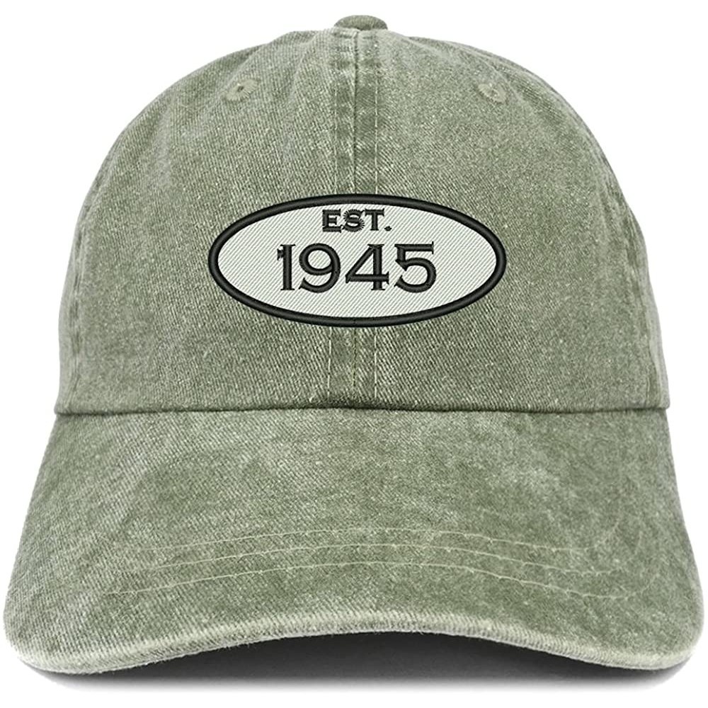 Baseball Caps Established 1945 Embroidered 75th Birthday Gift Pigment Dyed Washed Cotton Cap - Olive - C5180MZM7T6 $13.47