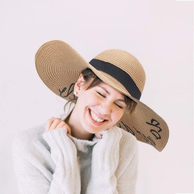 Sun Hats Summer Women Straw Hat- Floppy Wide Brim Sun Hats- Bride Honeymoon Beach Party - Just Married - CI18ED6RINA $11.50