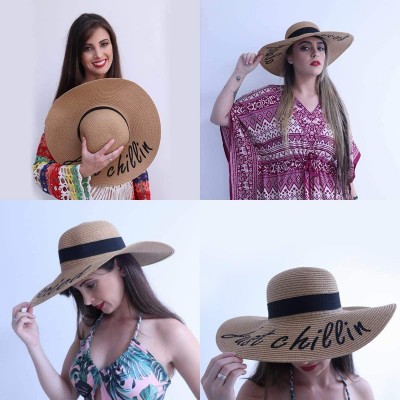Sun Hats Summer Women Straw Hat- Floppy Wide Brim Sun Hats- Bride Honeymoon Beach Party - Just Married - CI18ED6RINA $11.50