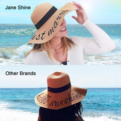 Sun Hats Summer Women Straw Hat- Floppy Wide Brim Sun Hats- Bride Honeymoon Beach Party - Just Married - CI18ED6RINA $11.50