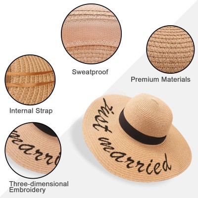 Sun Hats Summer Women Straw Hat- Floppy Wide Brim Sun Hats- Bride Honeymoon Beach Party - Just Married - CI18ED6RINA $11.50