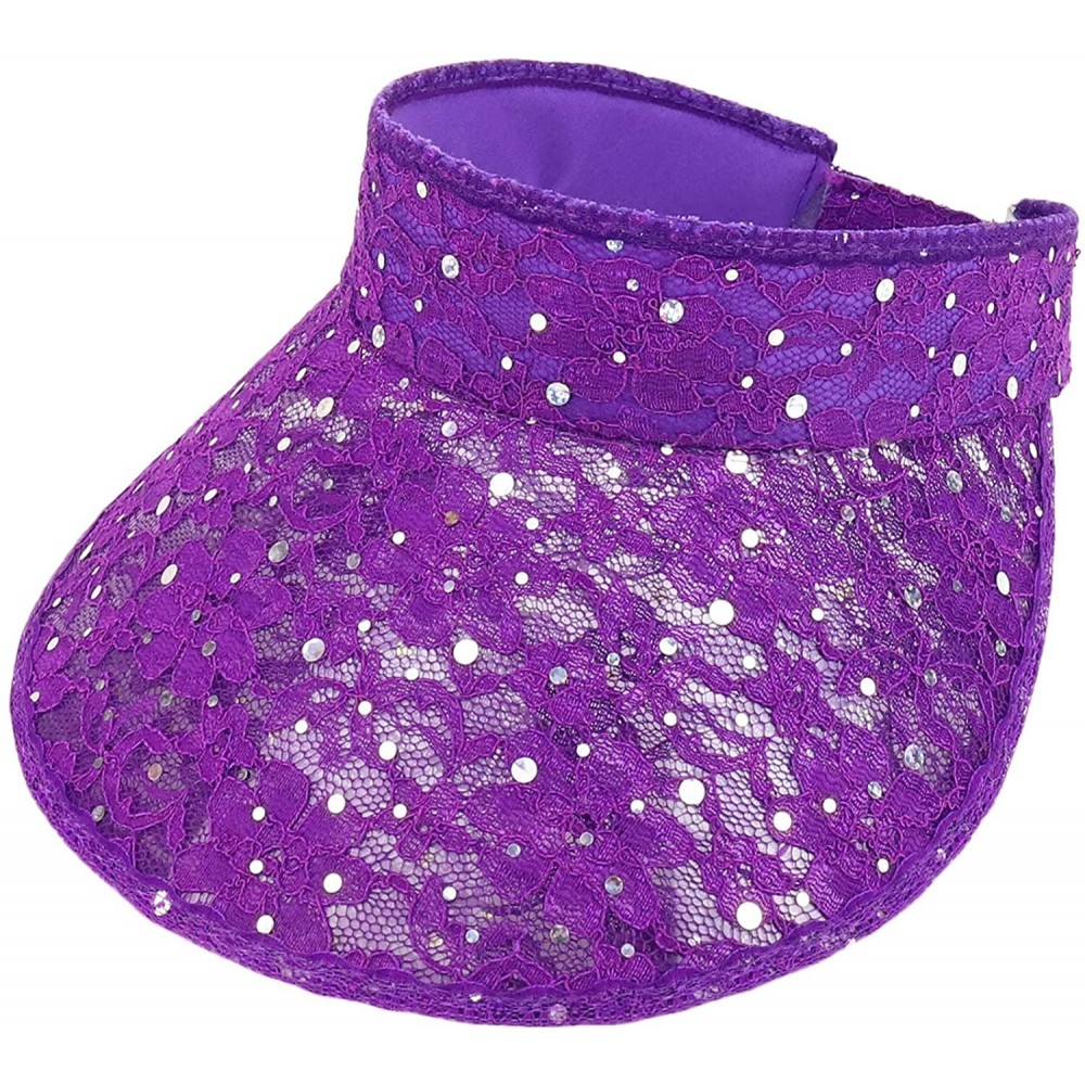 Visors Ladies Lace Glitter Summer Sun Visor Hat - Purple - C018UGLCUGH $24.63