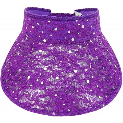 Visors Ladies Lace Glitter Summer Sun Visor Hat - Purple - C018UGLCUGH $24.63