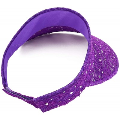 Visors Ladies Lace Glitter Summer Sun Visor Hat - Purple - C018UGLCUGH $24.63