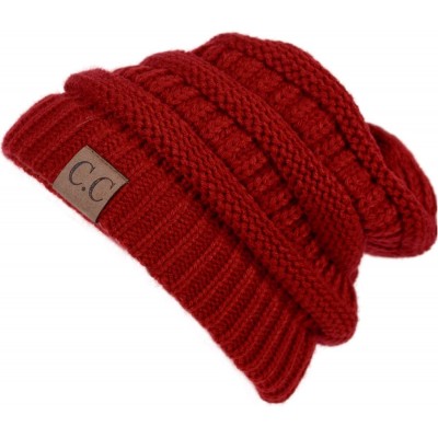 Skullies & Beanies Unisex Plain CC Beanie Cap Warm Thick Bubble Knit Winter Ski Hat - Red - CQ18IKGGTZC $23.43