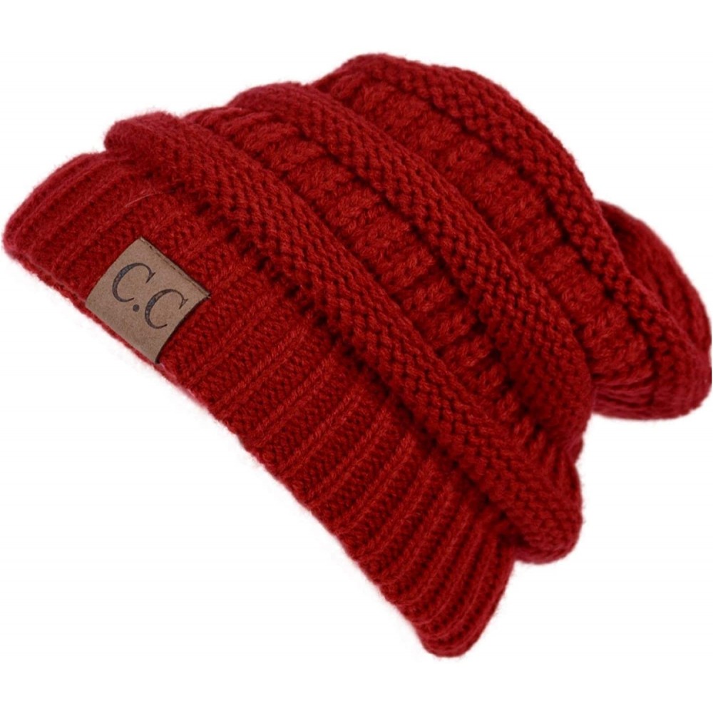 Skullies & Beanies Unisex Plain CC Beanie Cap Warm Thick Bubble Knit Winter Ski Hat - Red - CQ18IKGGTZC $13.08