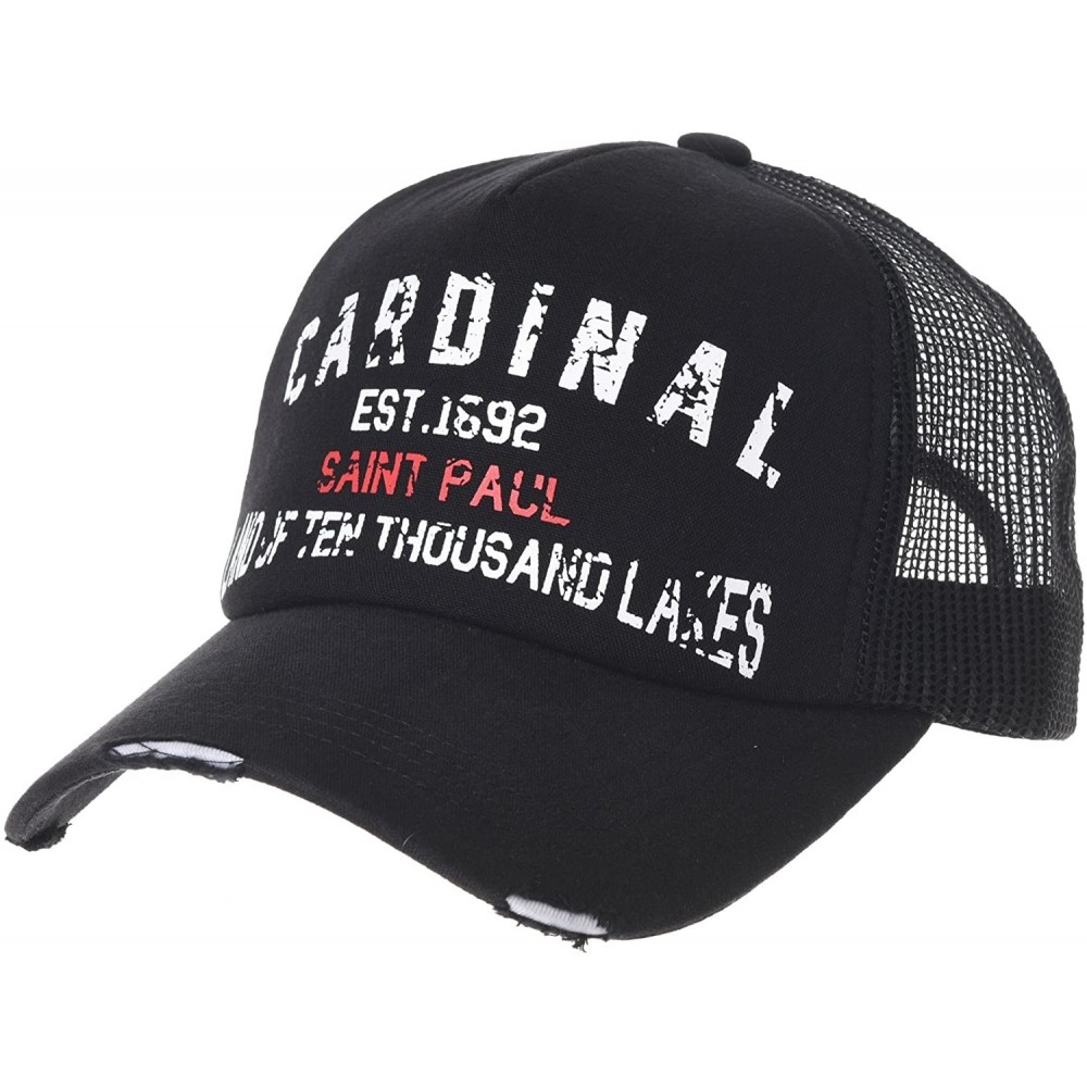 Baseball Caps Meshed Baseball Cap Vintage Trucker Hat Cardinal Lettering NCM1022 - Black - CE18E5D347M $23.17