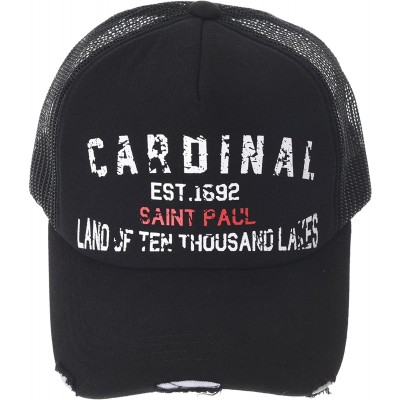 Baseball Caps Meshed Baseball Cap Vintage Trucker Hat Cardinal Lettering NCM1022 - Black - CE18E5D347M $23.17