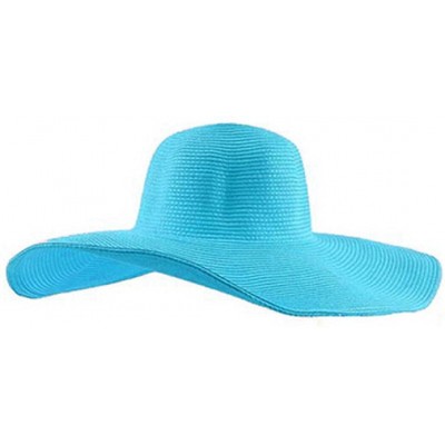 Sun Hats Summer Foldable Wide Large Brim Floppy Beach Sun Straw Hat Cap - Skyblue - CR12335QHWP $10.94