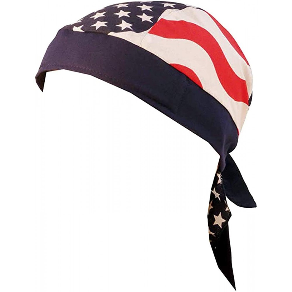 Skullies & Beanies Skull Cap Biker Caps Headwraps Doo Rags - Large US Flag - CD12ELHP8RJ $10.70