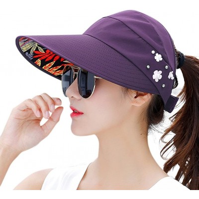 Berets Sun Hats for Women Wide Brim Sun Hat UV Protection Caps Floppy Beach Packable Visor - Purple - CS18D8TWMZI $22.29