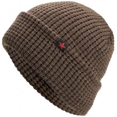 Skullies & Beanies Fleece Lined Beanie Hat Mens Winter Solid Color Warm Knit Ski Skull Cap - Khaki - CB18HYXSGW2 $8.29