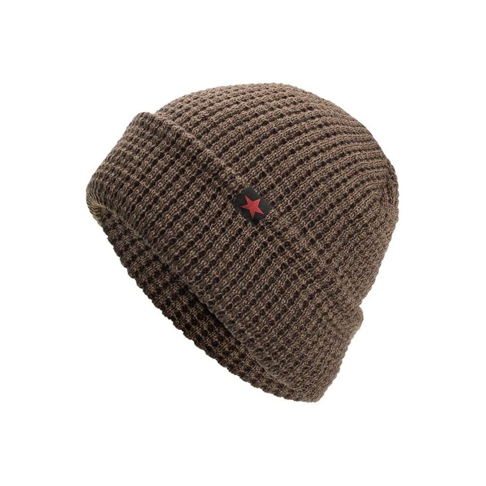 Skullies & Beanies Fleece Lined Beanie Hat Mens Winter Solid Color Warm Knit Ski Skull Cap - Khaki - CB18HYXSGW2 $8.29