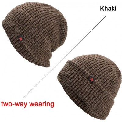 Skullies & Beanies Fleece Lined Beanie Hat Mens Winter Solid Color Warm Knit Ski Skull Cap - Khaki - CB18HYXSGW2 $8.29